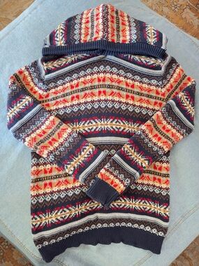 Old Navy Boys Fair Isle Hooded Sweater Size L (10) Heavyweight Knit 100% Cotton